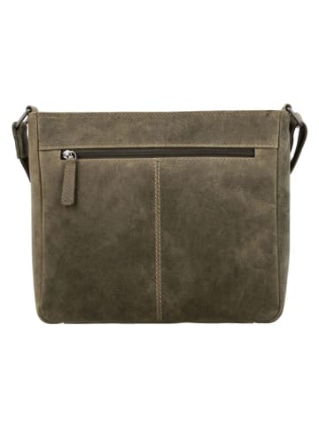 HIDE & STITCHES Leder-Umhängetasche "Idaho" in Khaki - (B)27 x (H)23 x (T)7 cm
