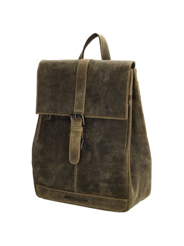 HIDE & STITCHES Skórzany plecak w kolorze khaki - 25,5 x 32,5 x 12 cm