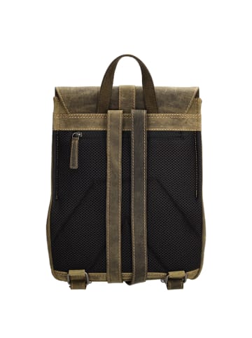 HIDE & STITCHES Leren rugzak kaki - (B)25,5 x (H)32,5 x (D)12 cm