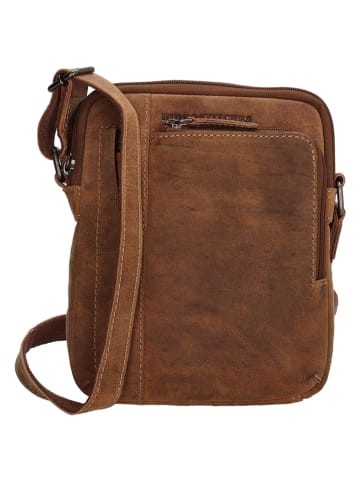 HIDE & STITCHES Leder-Umhängetasche in Cognac - (B)18 x (H)21 x (T)6 cm