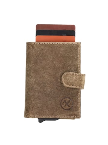 HIDE & STITCHES Leder-Geldbörse in Beige - (B)8 x (H)10 x (T)2 cm