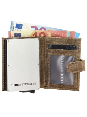 HIDE & STITCHES Leren portemonnee beige - (B)8 x (H)10 x (D)2 cm