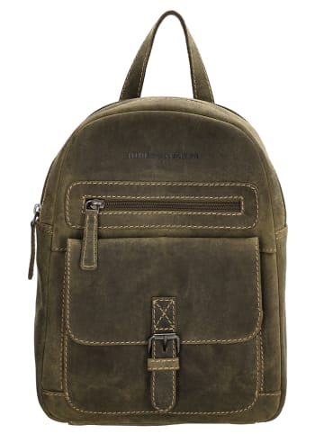 HIDE & STITCHES Leder-Rucksack in Khaki - (B)20,5 x (H)28,5 x (T)11 cm