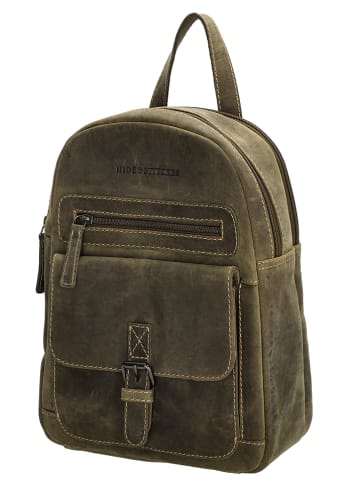 HIDE & STITCHES Leren rugzak kaki - (B)20,5 x (H)28,5 x (D)11 cm