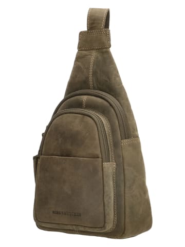 HIDE & STITCHES Leder-Umhängetasche in Oliv - (B)18 x (H)33 x (T)8,5 cm