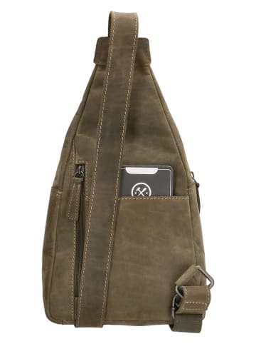 HIDE & STITCHES Leder-Umhängetasche in Oliv - (B)18 x (H)33 x (T)8,5 cm