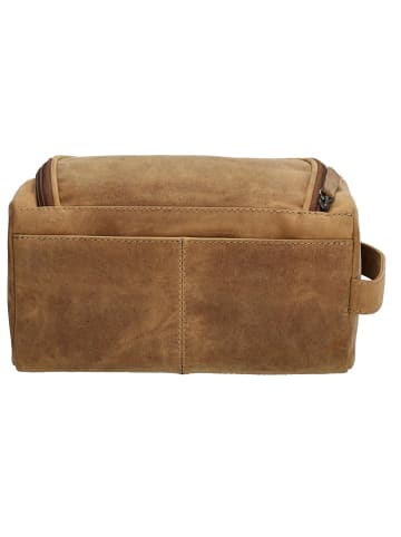 HIDE & STITCHES Leder-Kosmetiktasche in Hellbraun - (B)26 x (H)15 x (T)14,5 cm