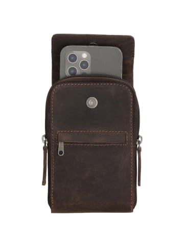 HIDE & STITCHES Leren smartphonetas bruin - (B)17 x (H)10 x (D)1,5 cm
