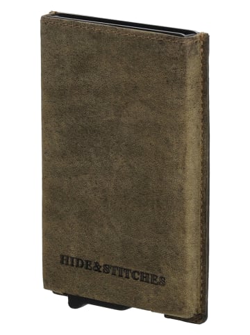 HIDE & STITCHES Skórzane etui "Idaho" w kolorze khaki na karty - 7 x 10 x 1 cm
