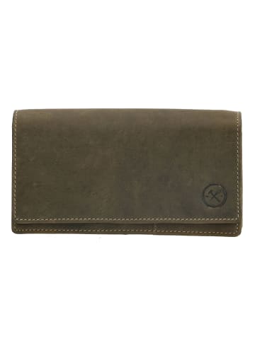 HIDE & STITCHES Leder-Geldbörse in Khaki - (B)15,3 x (H)9 x (T)3 cm