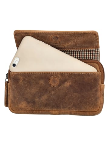 HIDE & STITCHES Leder-Gürteltasche in Hellbraun - (B)17 x (H)11,5 x (T)2 cm