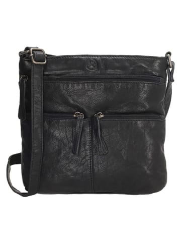 HIDE & STITCHES Leder-Umhängetasche in Schwarz - (B)20 x (H)22 x (T)3 cm