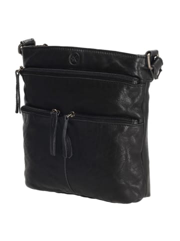 HIDE & STITCHES Leren schoudertas zwart - (B)20 x (H)22 x (D)3 cm