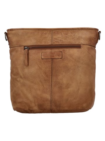 HIDE & STITCHES Leder-Schultertasche in Hellbraun - (B)35 x (H)30 x (T)10 cm