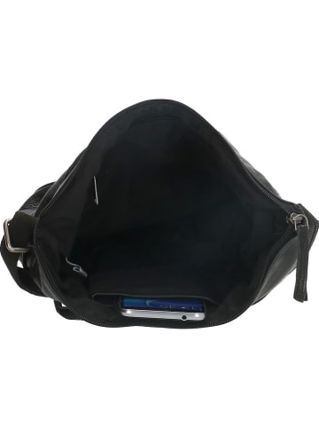 HIDE & STITCHES Leder-Umhängetasche in Schwarz - (B)29 x (H)24 x (T)10 cm