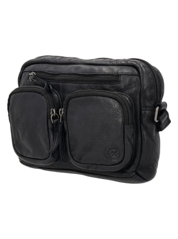 HIDE & STITCHES Leren schoudertas zwart - (B)23 x (H)17 x (D)5 cm