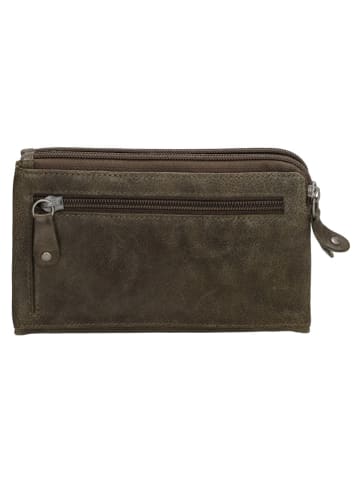 HIDE & STITCHES Leren portemonnee kaki - (B)16 x (H)9 x (D)2 cm