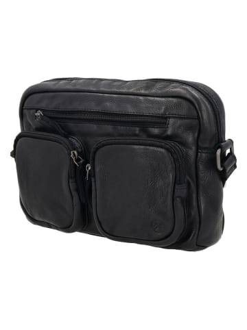 HIDE & STITCHES Leder-Umhängetasche in Schwarz - (B)27 x (H)20 x (T)6 cm