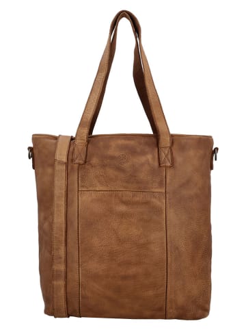 HIDE & STITCHES Leder-Schultertasche in Hellbraun - (B)37 x (H)39 x (T)9 cm