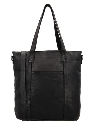 HIDE & STITCHES Leder-Schultertasche in Schwarz - (B)37 x (H)39 x (T)9 cm