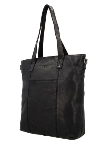 HIDE & STITCHES Leder-Schultertasche in Schwarz - (B)37 x (H)39 x (T)9 cm