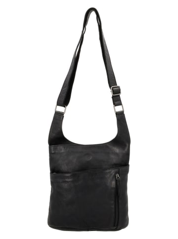 HIDE & STITCHES Leder-Schultertasche in Schwarz - (B)28 x (H)27 x (T)10 cm