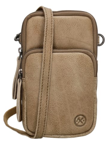 HIDE & STITCHES Leder-Handytasche in Beige - (B)10 x (H)17 x (T)4 cm