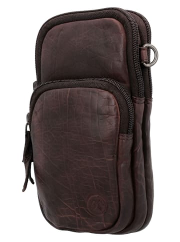 HIDE & STITCHES Skórzana torebka w kolorze ciemnobrązowym na telefon - 10 x 17,5 x 4 cm