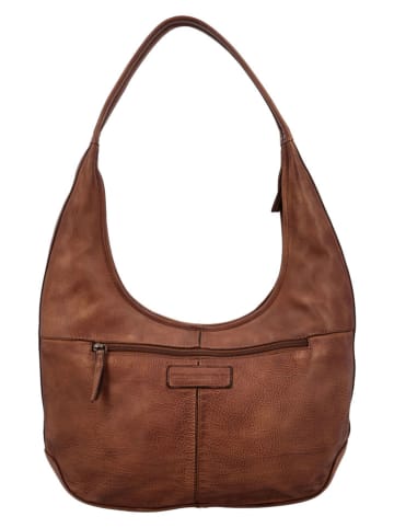 HIDE & STITCHES Leder-Schultertasche "Paint Rock" in Cognac - (B)40 x (H)40 x (T)10 cm