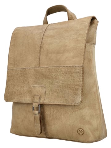 HIDE & STITCHES Leder-Rucksack in Beige - (B)29 cm x (H)34 cm x (T)8 cm