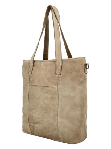HIDE & STITCHES Leder-Schultertasche in Beige - (B)39 x (H)37 x (T)9 cm
