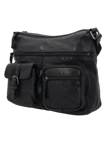 HIDE & STITCHES Leren schoudertas zwart - (B)34 x (H)25 x (D)10 cm