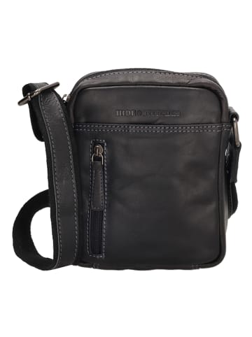 HIDE & STITCHES Leder-Umhängetasche in Schwarz - (B)14,5 x (H)18 x (T)5,5 cm