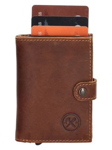 HIDE & STITCHES Leder-Geldbörse in Cognac - (B)7 x (H)10 x (T)1,5 cm