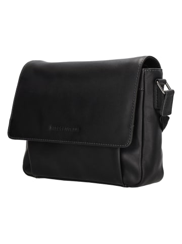 HIDE & STITCHES Leder-Umhängetasche in Schwarz - (B)28 x (H)19 x (T)7 cm
