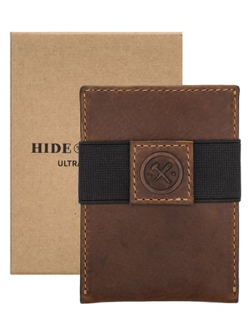 HIDE & STITCHES Skórzane etui "Japura" w kolorze brązowym na karty - 7 x 9,5 x 0,5 cm