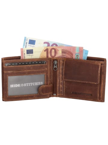 HIDE & STITCHES Leren portemonnee lichtbruin - (B)8 x (H)10 x (D)1,5 cm