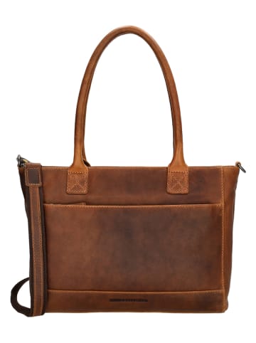 HIDE & STITCHES Leder-Schultertasche "Japura" in Hellbraun - (B)31 x (H)24 x (T)8 cm