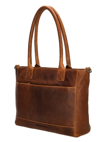 HIDE & STITCHES Leder-Schultertasche "Japura" in Hellbraun - (B)31 x (H)24 x (T)8 cm