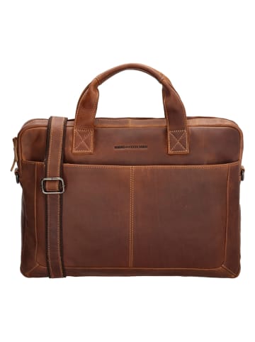 HIDE & STITCHES Leder-Businesstashe in Cognac - (B)42 x (H)33 x (T)6 cm
