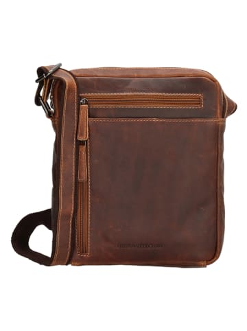 HIDE & STITCHES Leder-Umhängetasche in Cognac - (B)21 x (H)24 x (T)5 cm