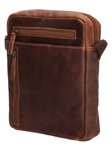 HIDE & STITCHES Leder-Umhängetasche in Cognac - (B)21 x (H)24 x (T)5 cm