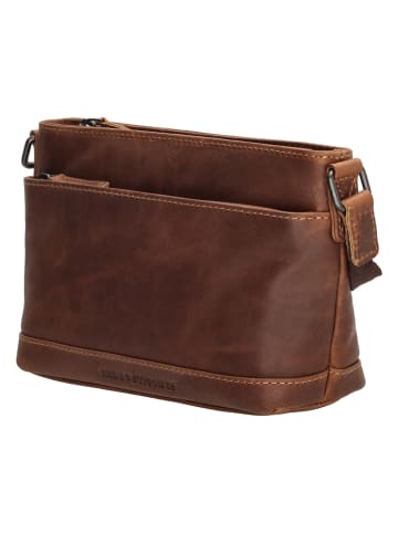 HIDE & STITCHES Leder-Umhängetasche in Cognac - (B)21,5 x (H)14 x (T)6,5 cm