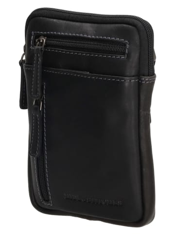 HIDE & STITCHES Leren schoudertas zwart - (B)13 x (H)18 x (D)4 cm