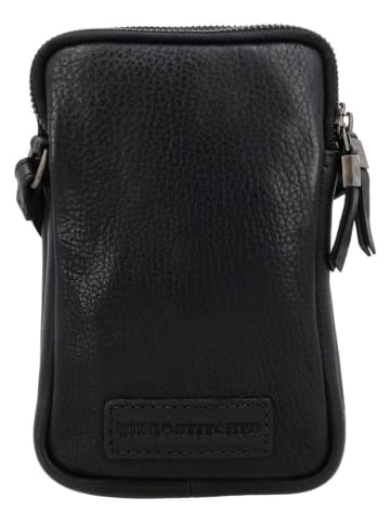 HIDE & STITCHES Leder-Handytasche "Inspired by illusion" in Schwarz - (B)12 x (H)20 x (T)4 cm