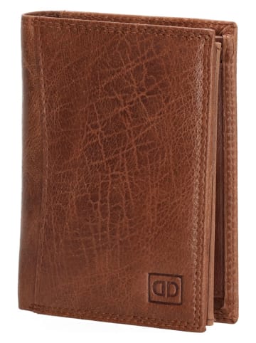 DOUBLE-D Skórzany portfel w kolorze jasnobrązowym - 9 x 12 x 2 cm