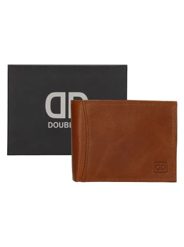 DOUBLE-D Skórzany portfel w kolorze jasnobrązowym - 12 x 9 x 2 cm