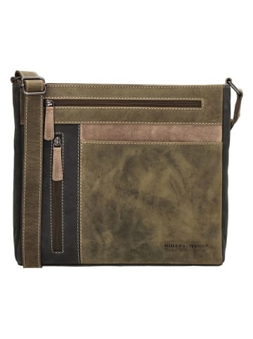 HIDE & STITCHES Leren schoudertas kaki/zwart - (B)29 x (H)25 x (D)8 cm