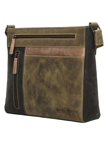 HIDE & STITCHES Leder-Umhängetasche in Khaki/ Schwarz - (B)29 x (H)25 x (T)8 cm