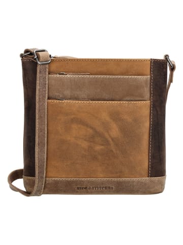HIDE & STITCHES Leren schoudertas bruin/lichtbruin - (B)23 x (H)22 x (D)6 cm